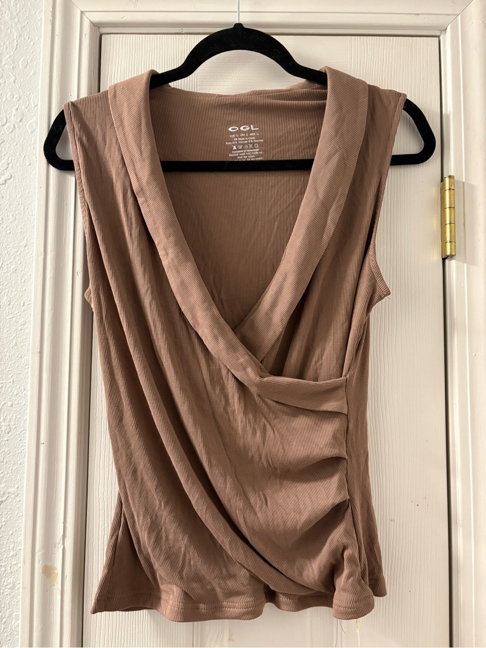 OGL Taupe Draped V-Neck Sleeveless Top